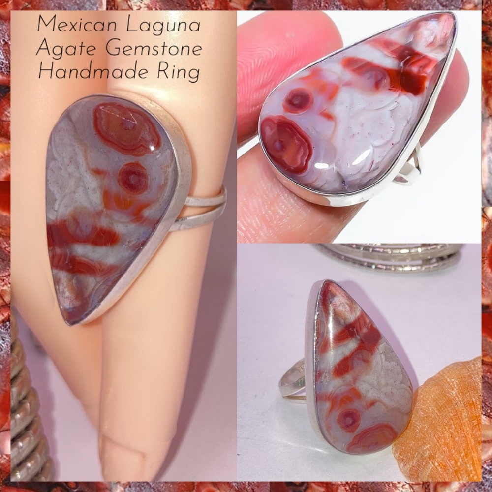 Mexican Laguna Agate Gemstone Handmade Boho Ring